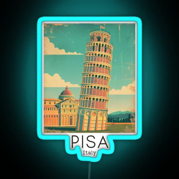 A Vintage Travel Illustration Of Pisa Italy RGB Neon Sign