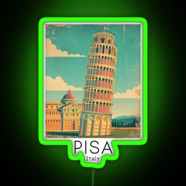 A Vintage Travel Illustration Of Pisa Italy RGB Neon Sign