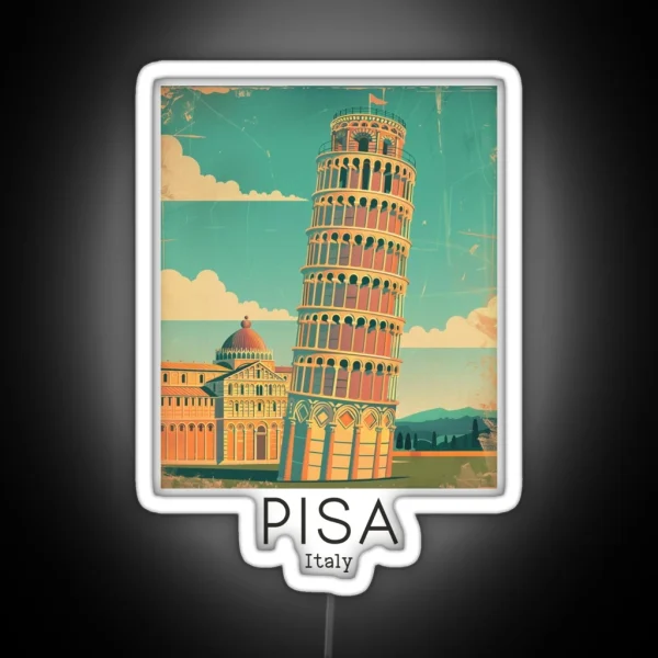 A Vintage Travel Illustration Of Pisa Italy RGB Neon Sign