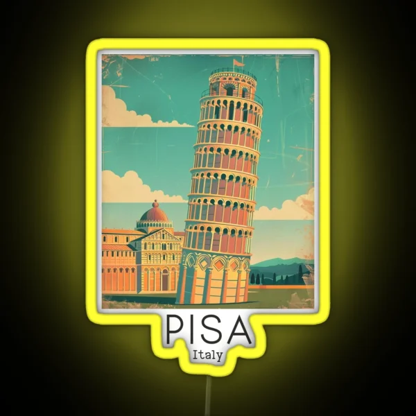 A Vintage Travel Illustration Of Pisa Italy RGB Neon Sign