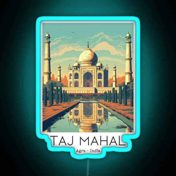 A Vintage Travel Illustration Of The Taj Mahal In Agra RGB Neon Sign
