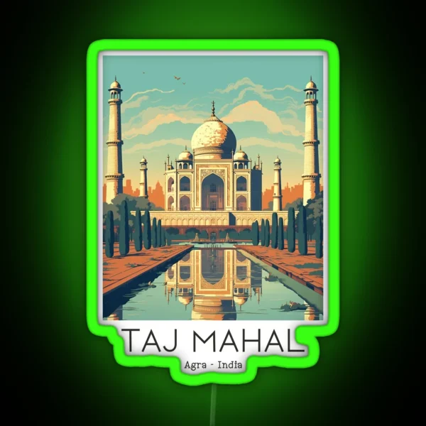A Vintage Travel Illustration Of The Taj Mahal In Agra RGB Neon Sign