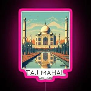 A Vintage Travel Illustration Of The Taj Mahal In Agra India RGB Neon Sign