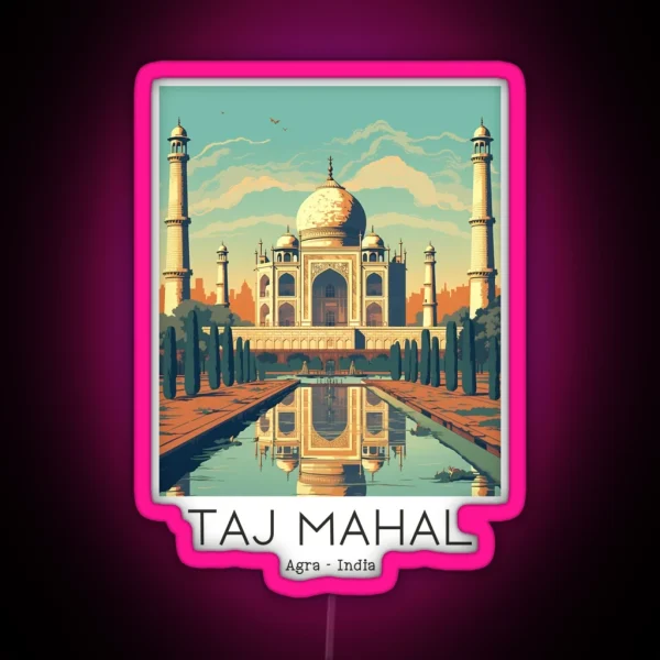 A Vintage Travel Illustration Of The Taj Mahal In Agra RGB Neon Sign