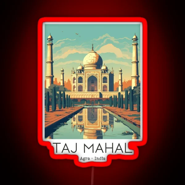 A Vintage Travel Illustration Of The Taj Mahal In Agra RGB Neon Sign