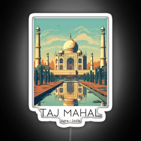 A Vintage Travel Illustration Of The Taj Mahal In Agra RGB Neon Sign
