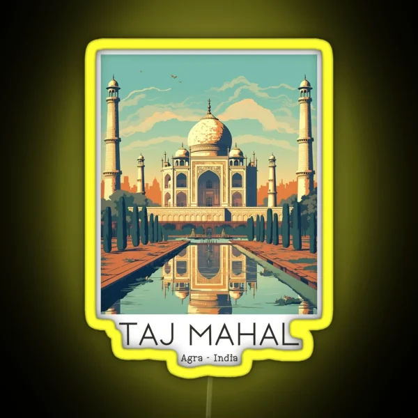A Vintage Travel Illustration Of The Taj Mahal In Agra RGB Neon Sign