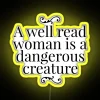 Contemporary decorative LED reading woman sign with vibrant RGB colors.