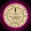 Vibrant Wheel of Fortune prophecy illuminated sign with colorful neon hues