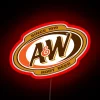 Vintage inspired neon sign featuring A&W Root Beer branding.