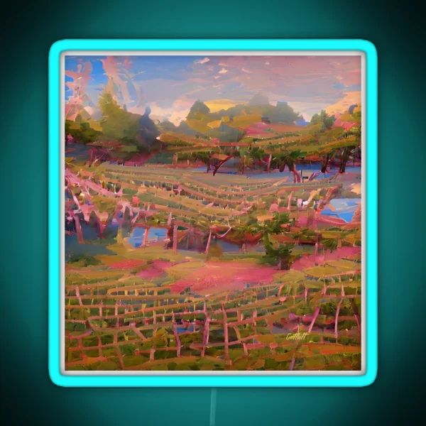 Abstract Art Landscape Painting Vineyard And Winery Illustration Wine RGB Neon Sign