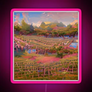 Abstract Art Landscape Painting Vineyard And Winery Illustration Wine RGB Neon Sign