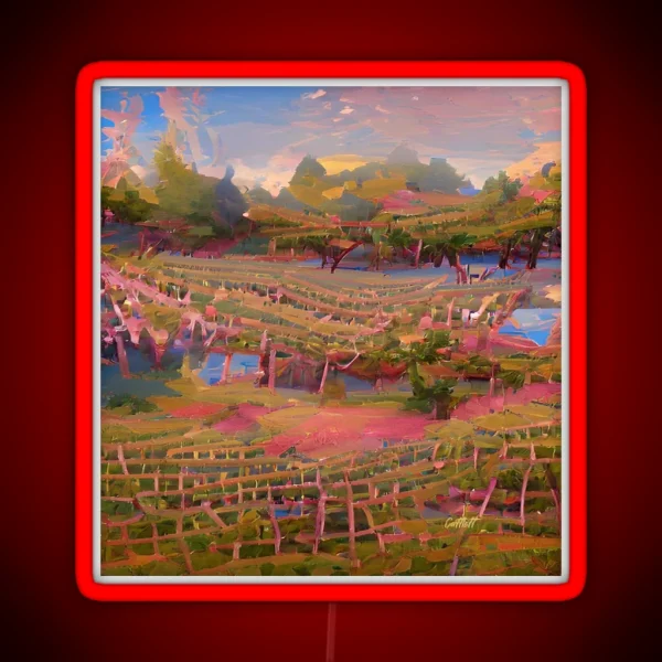 Abstract Art Landscape Painting Vineyard And Winery Illustration Wine RGB Neon Sign