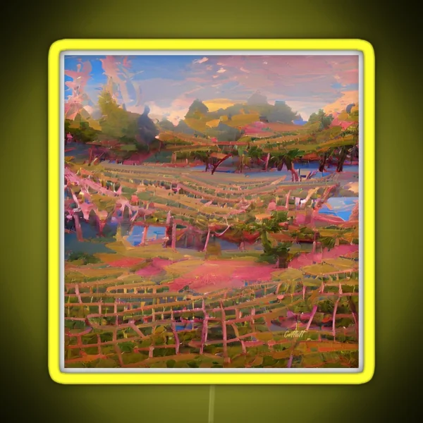 Abstract Art Landscape Painting Vineyard And Winery Illustration Wine RGB Neon Sign