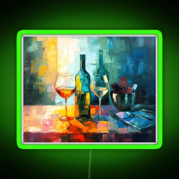Abstract Bottle And Glasses Dining Room RGB Neon Sign