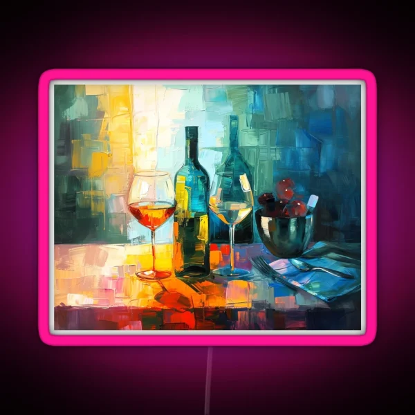 Abstract Bottle And Glasses Dining Room RGB Neon Sign