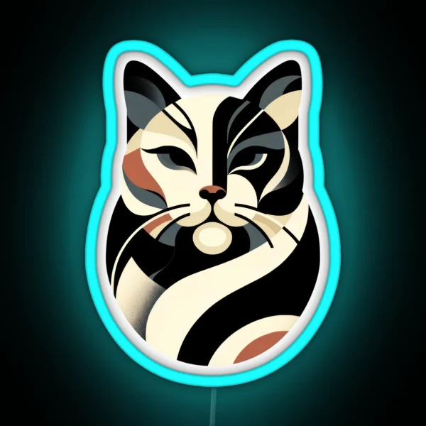 Abstract Elegance Geometric Cat Portrait RGB Neon Sign