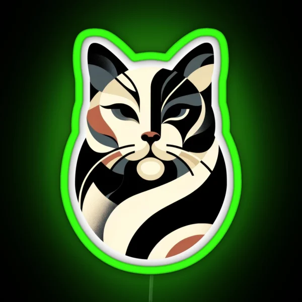 Abstract Elegance Geometric Cat Portrait RGB Neon Sign