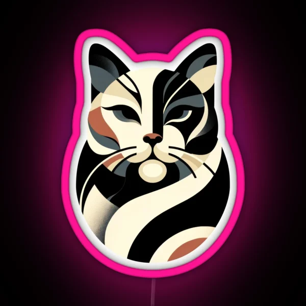Abstract Elegance Geometric Cat Portrait RGB Neon Sign