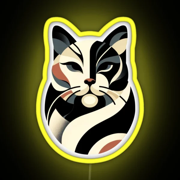 Abstract Elegance Geometric Cat Portrait RGB Neon Sign