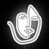 Neon-lit geometric art design illuminates minimalist abstract face one line.