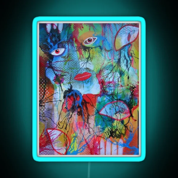 Abstract Face With Drips RGB Neon Sign