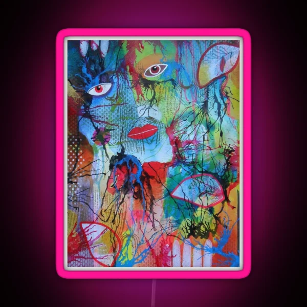 Abstract Face With Drips RGB Neon Sign