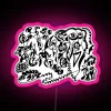 Abstract faces artwork with vibrant RGB neon light display installation