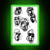 Vibrant abstract face designs illuminated with colorful RGB neon lighting accents.