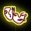 LED abstract faces neon sign with colorful RGB glowing display