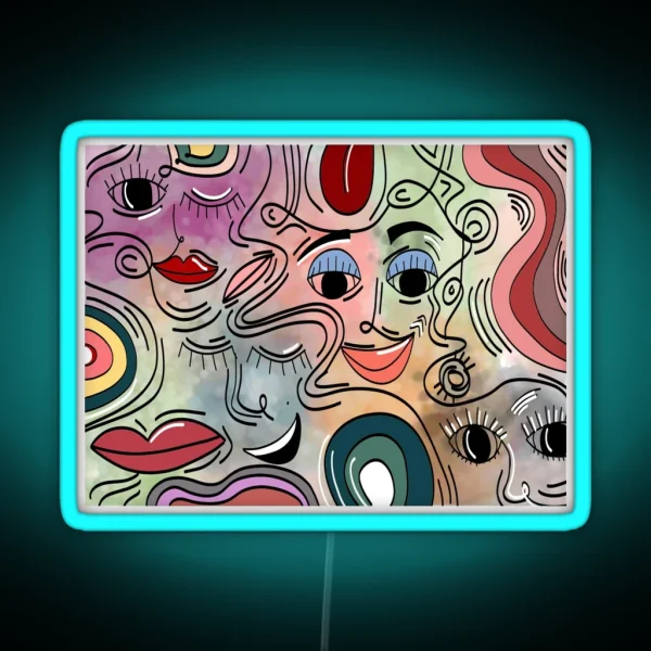 Abstract Faces RGB Neon Sign