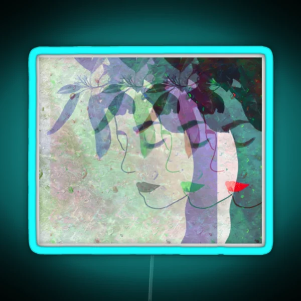 Abstract Faces With Leaves RGB Neon Sign
