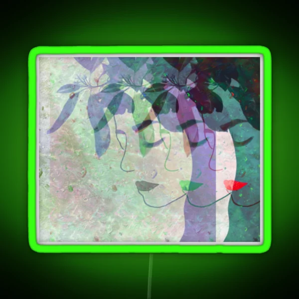 Abstract Faces With Leaves RGB Neon Sign
