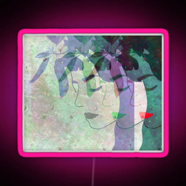 Abstract Faces With Leaves RGB Neon Sign