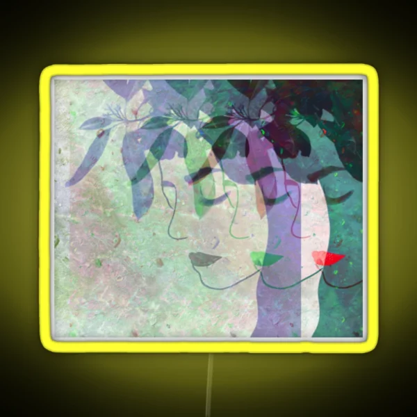 Abstract Faces With Leaves RGB Neon Sign