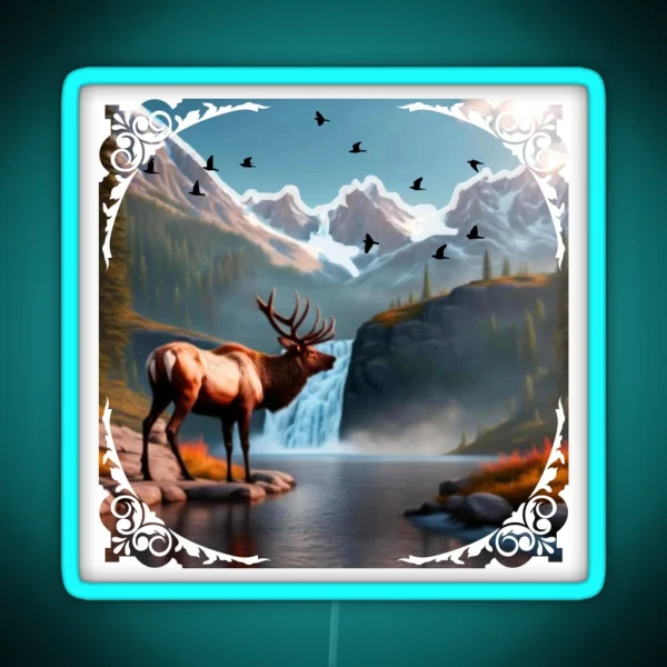 Abstract Landscape With Waterfall Snowy Peaks RGB Neon Sign