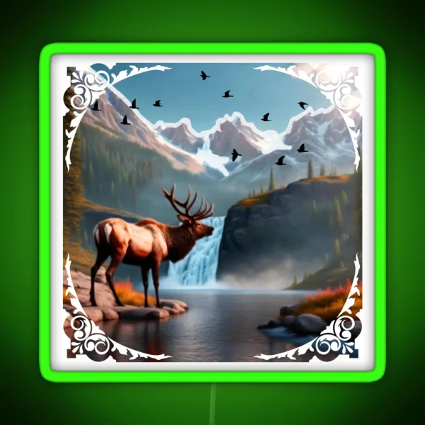 Abstract Landscape With Waterfall Snowy Peaks RGB Neon Sign