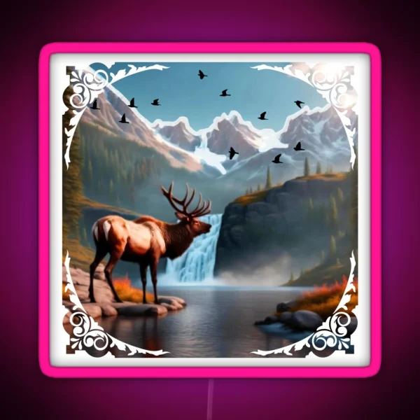 Abstract Landscape With Waterfall Snowy Peaks RGB Neon Sign