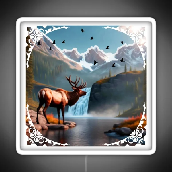 Abstract Landscape With Waterfall Snowy Peaks RGB Neon Sign
