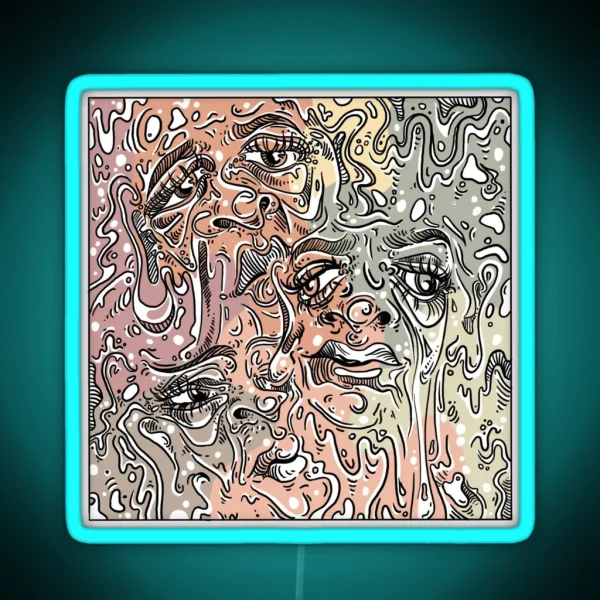 Abstract Melting Faces RGB Neon Sign