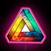 Abstract multi-color RGB LED art canvas with neon cubism design