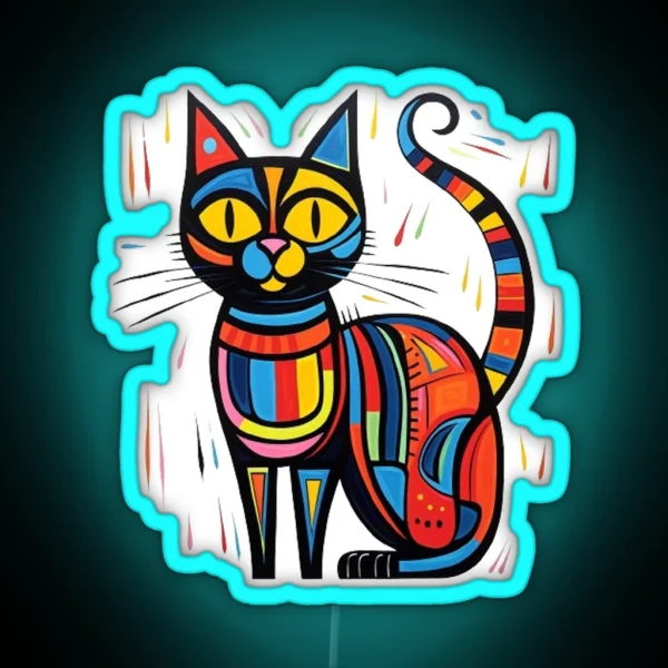Abstract Multicolored Cat RGB Neon Sign