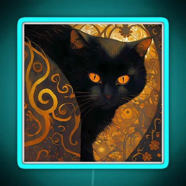 Abstract Purr Fection Klimt Inspired Black Cat Art RGB Neon Sign