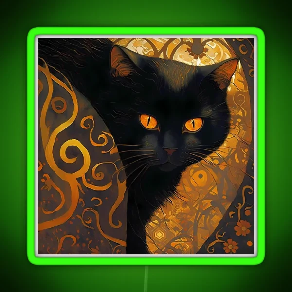 Abstract Purr Fection Klimt Inspired Black Cat Art RGB Neon Sign