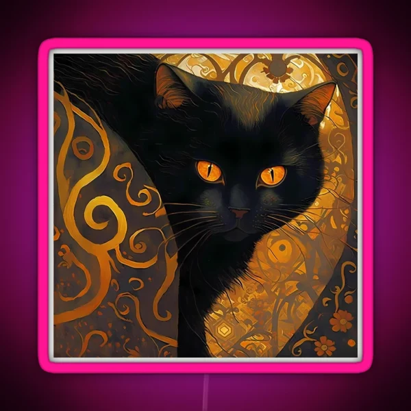 Abstract Purr Fection Klimt Inspired Black Cat Art RGB Neon Sign