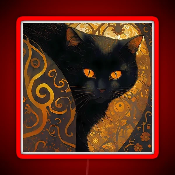 Abstract Purr Fection Klimt Inspired Black Cat Art RGB Neon Sign