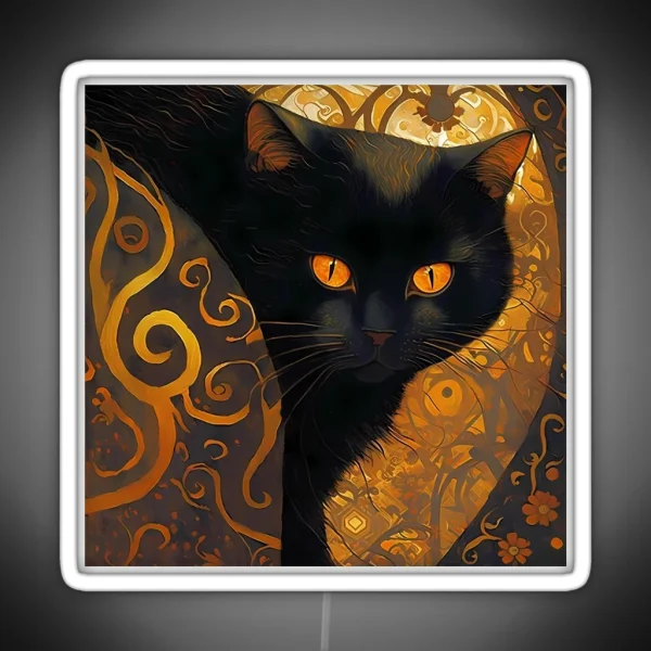 Abstract Purr Fection Klimt Inspired Black Cat Art RGB Neon Sign