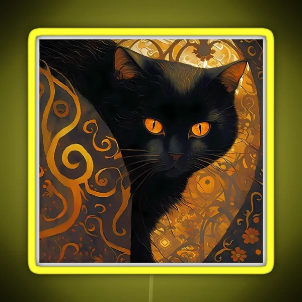 Abstract Purr Fection Klimt Inspired Black Cat Art RGB Neon Sign