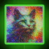 Neon Abstract Art Sign Featuring Cats in Vibrant DeepDream Colors