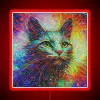 Deeply distorted digital dreamscape featuring a surreal feline vision.